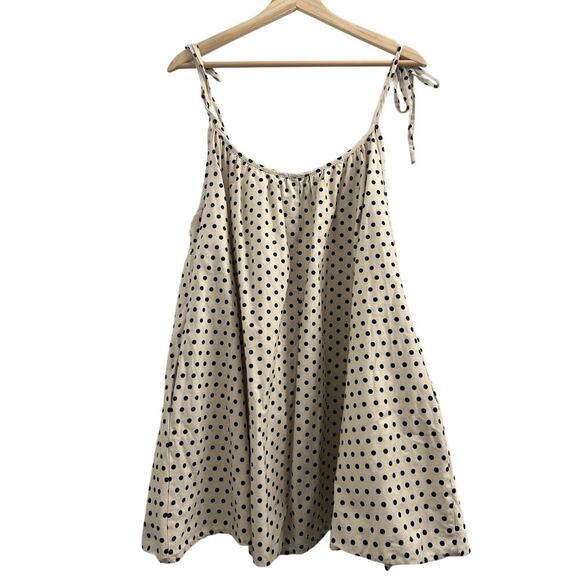 Andamane Bubble Hem Tie Shoulder Mini Dress Black & Cream Polka Dot, size M - Picture 2 of 9